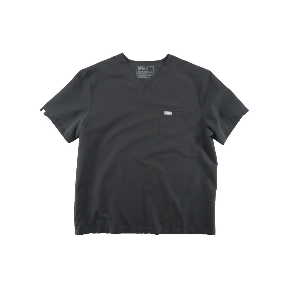 FIGS Technical Collection Scrub Top Black V-Neck Pocket Size Large L Medical